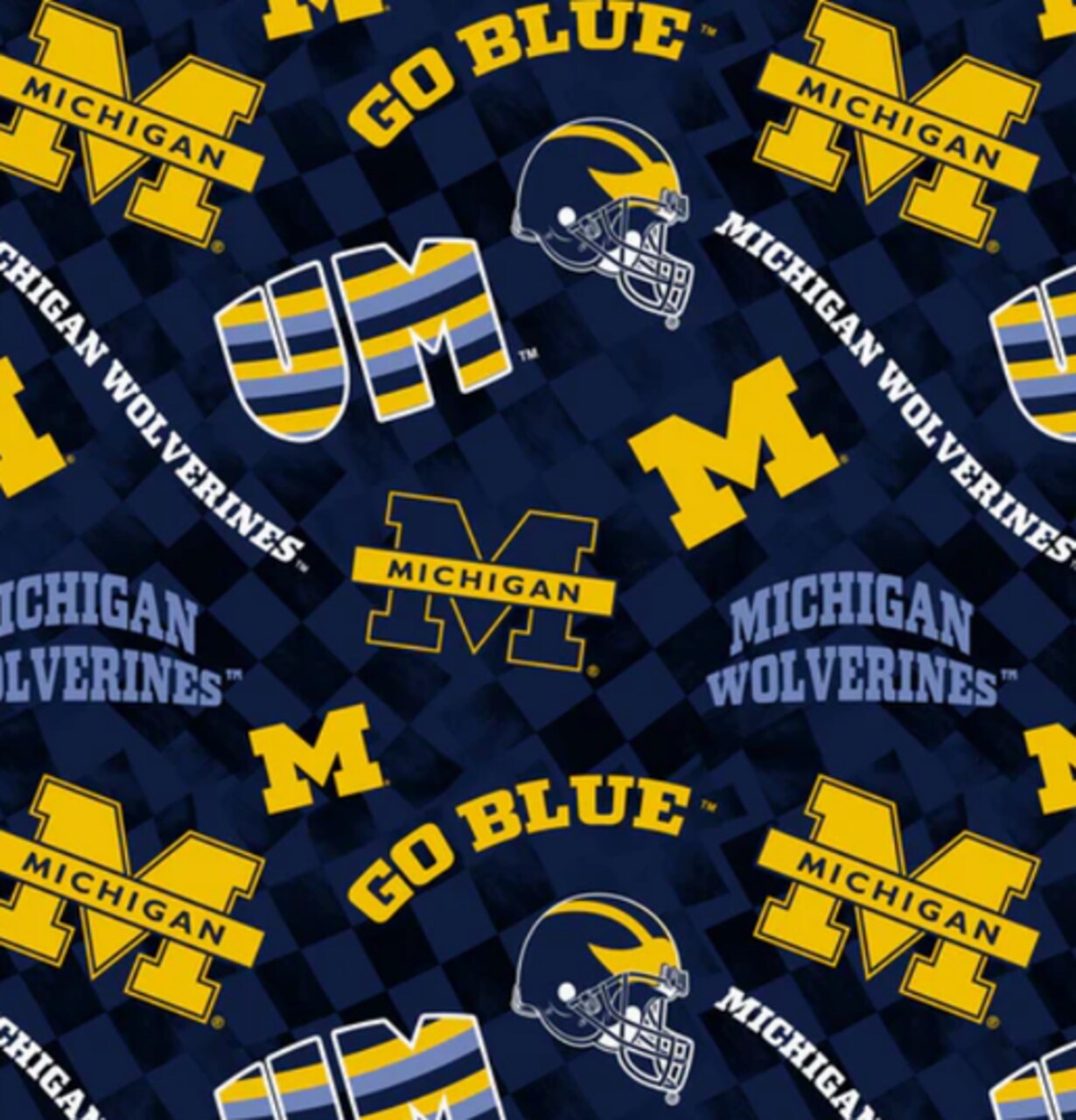 Licensed NCAA University of Michigan Check Allover Cotton Fabric by the Yard